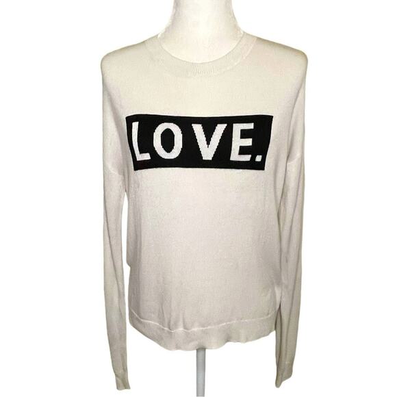 BRIT.NY. Cream Cashmere Blend Sweater Black LOVE. Valentine's Day Size Medium - Picture 1 of 10